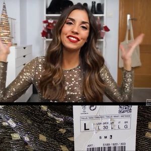 Zara NWT Sheer Golden Flakes Long Sleeve Top Large